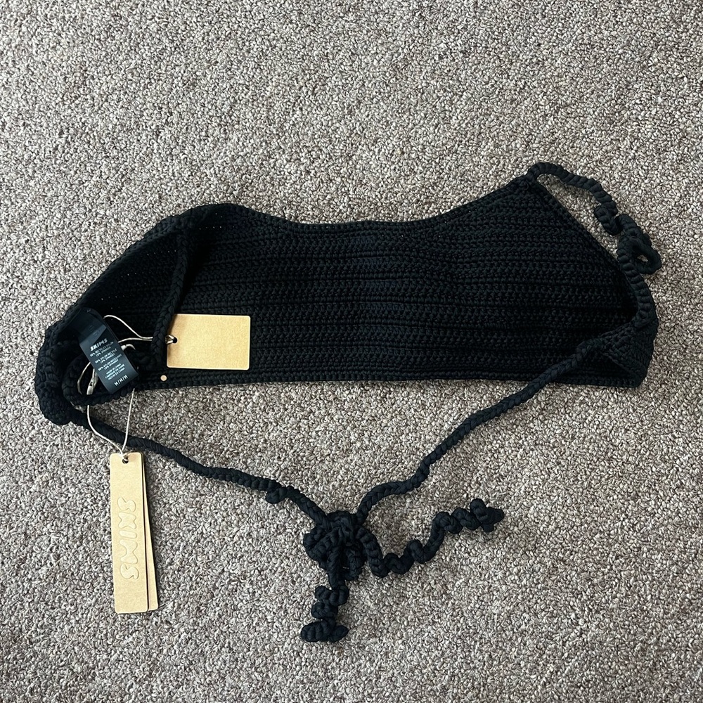 NWT Skims Crochet Scoop Micro Swim Bikini Top Black Onyx Size Medium - Picture 5 of 5